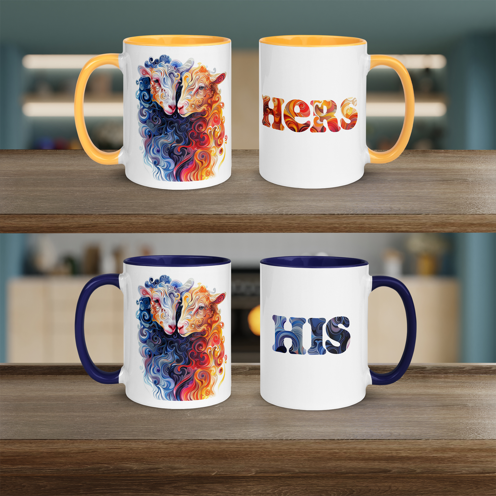 His & Hers Colorful Cute Love Lamb Mug Kitchen mock up