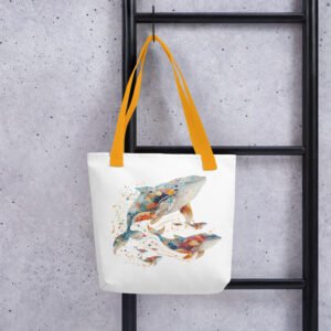 Humpback Whales Graceful Swim Hanging Yellow straps Mock up