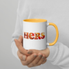 His & Hers Colorful Cute Love Lamb Mug Woman Holding Left Handle mock up